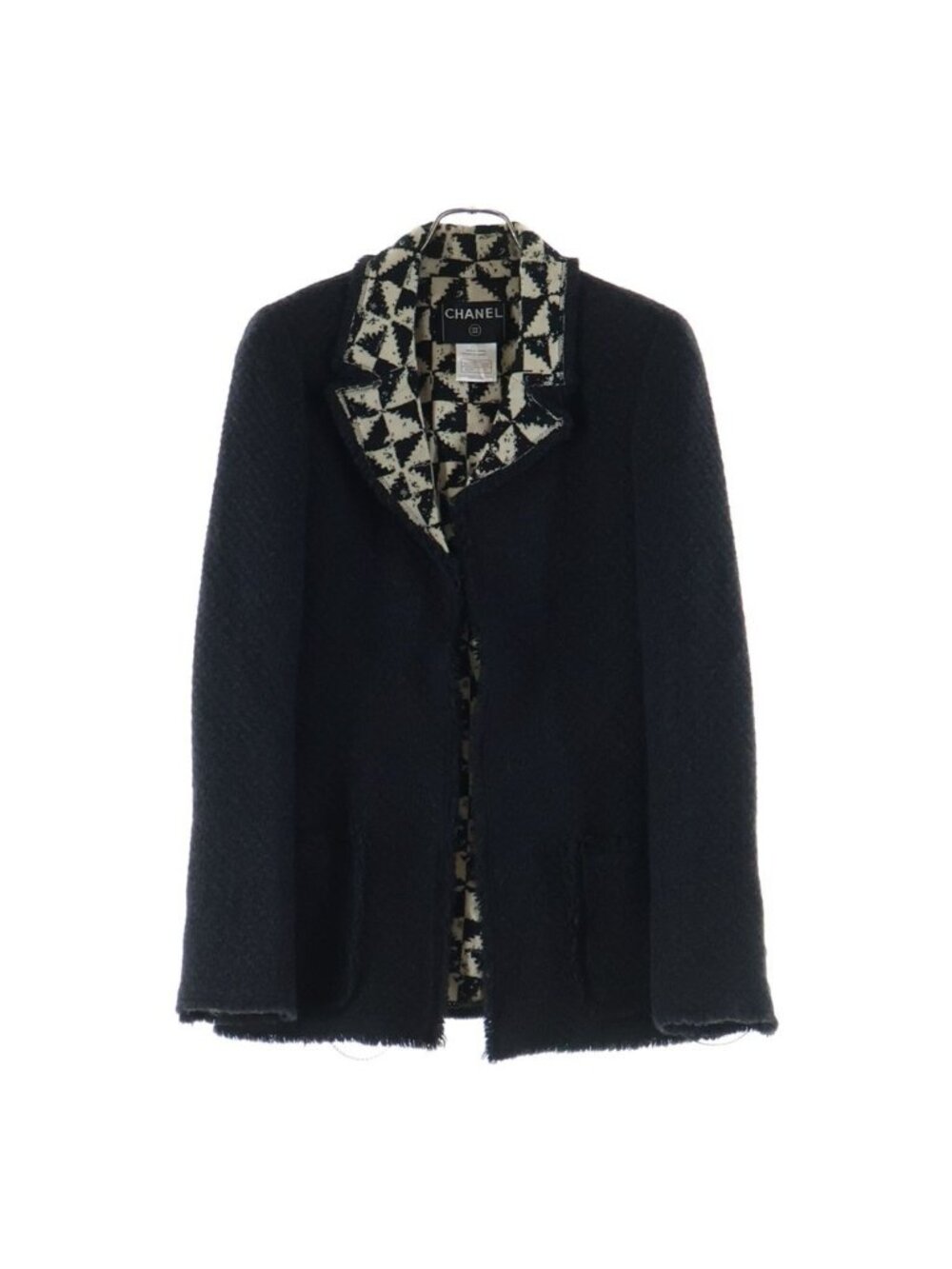 Chanel Angora Blend Wool Tweed Long Jacket Dark Gray